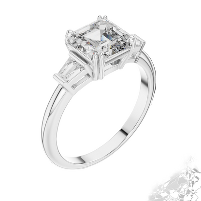1.97 CT Asscher Cut Lab Diamond Three-Stone Ring | VVS-VS EF Clarity | 18KT, 14KT, 10KT Gold & 925 Silver | Rose, Yellow, White Gold & Moissanite Options