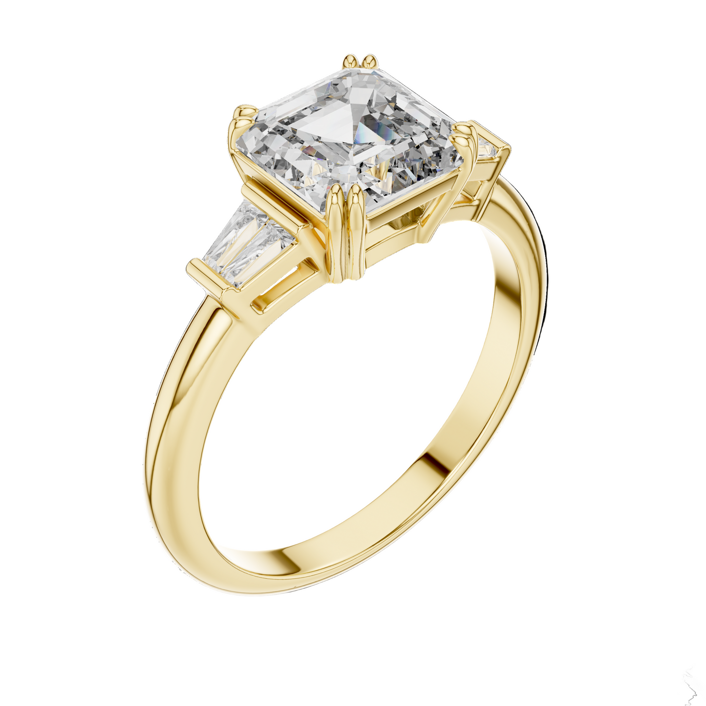 1.97 CT Asscher Cut Lab Diamond Three-Stone Ring | VVS-VS EF Clarity | 18KT, 14KT, 10KT Gold & 925 Silver | Rose, Yellow, White Gold & Moissanite Options