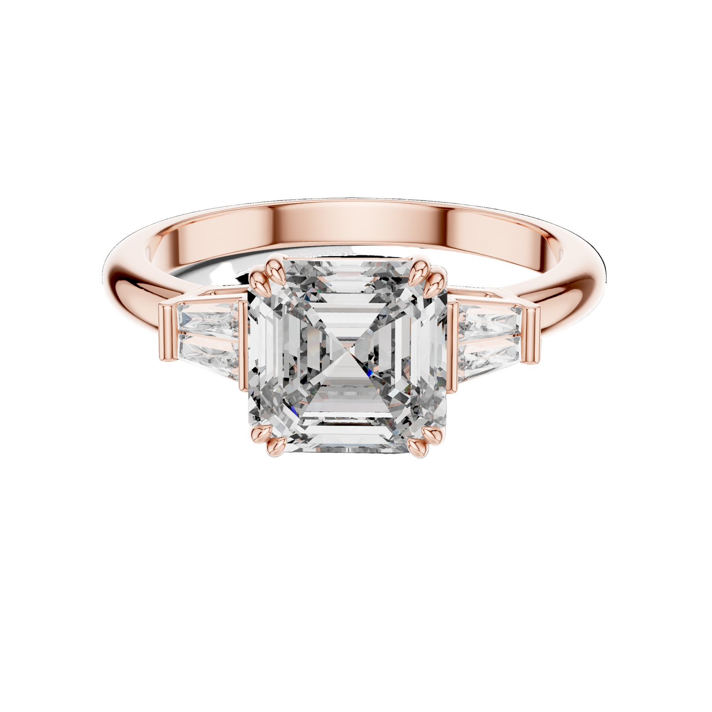 1.97 CT Asscher Cut Lab Diamond Three-Stone Ring | VVS-VS EF Clarity | 18KT, 14KT, 10KT Gold & 925 Silver | Rose, Yellow, White Gold & Moissanite Options