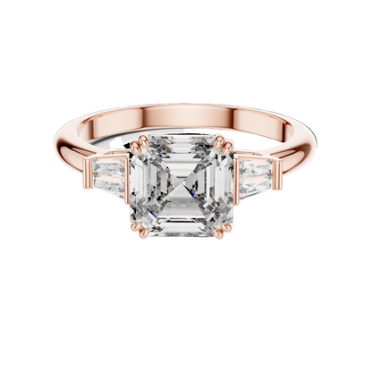 1.97 CT Asscher Cut Lab Diamond Three-Stone Ring | VVS-VS EF Clarity | 18KT, 14KT, 10KT Gold & 925 Silver | Rose, Yellow, White Gold & Moissanite Options