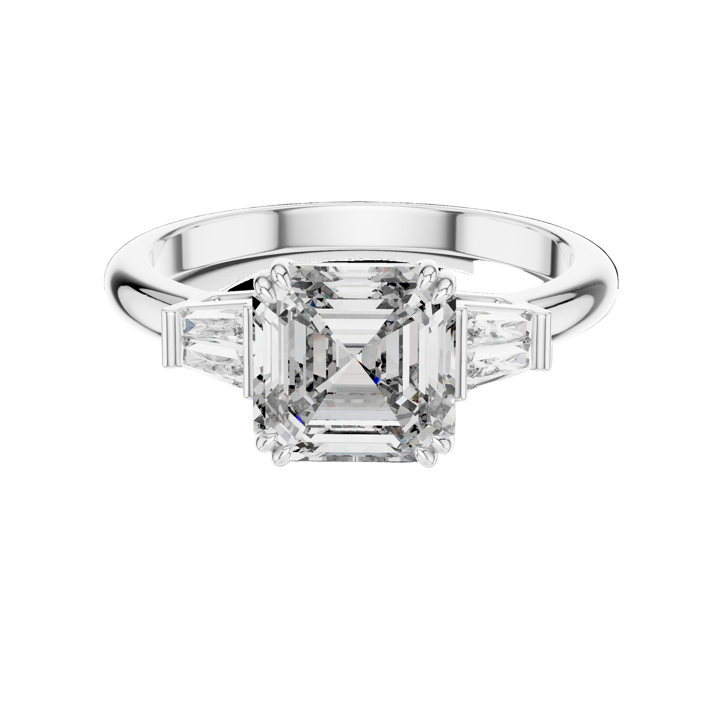 1.97 CT Asscher Cut Lab Diamond Three-Stone Ring | VVS-VS EF Clarity | 18KT, 14KT, 10KT Gold & 925 Silver | Rose, Yellow, White Gold & Moissanite Options