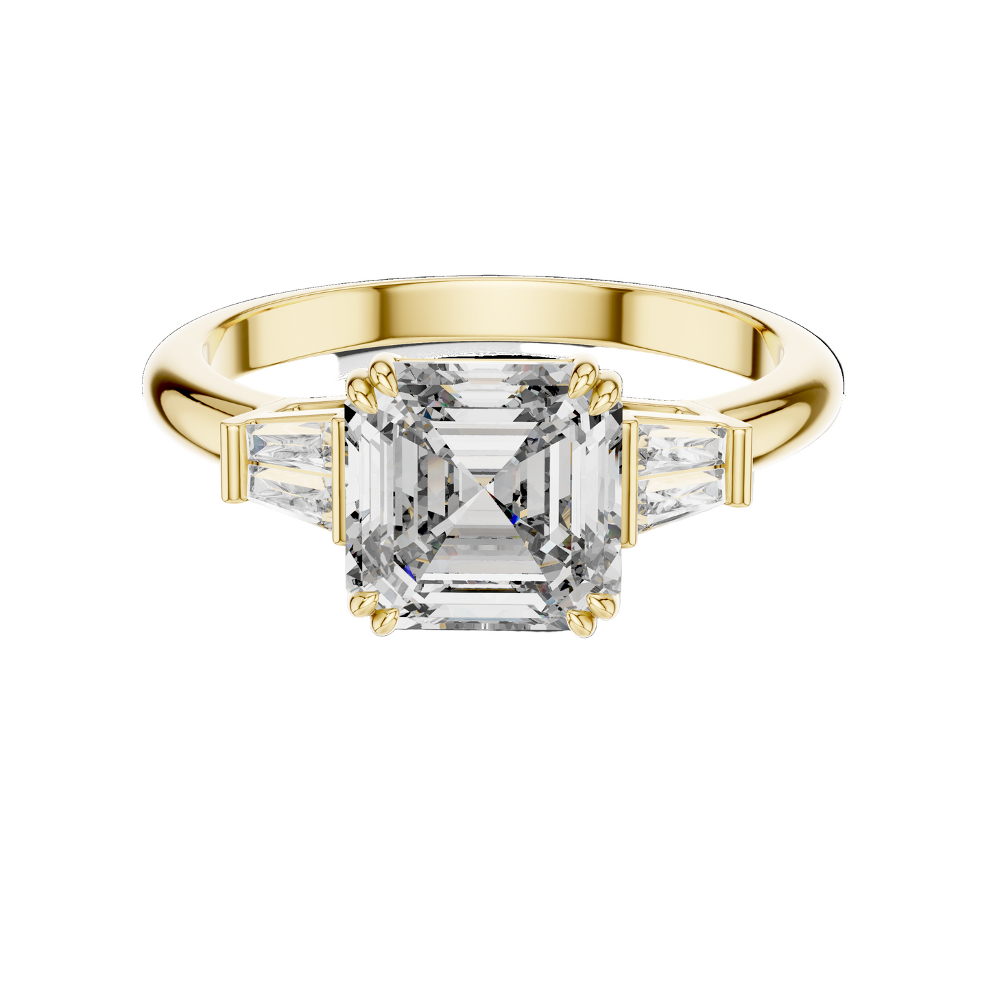 1.97 CT Asscher Cut Lab Diamond Three-Stone Ring | VVS-VS EF Clarity | 18KT, 14KT, 10KT Gold & 925 Silver | Rose, Yellow, White Gold & Moissanite Options
