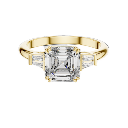 1.97 CT Asscher Cut Lab Diamond Three-Stone Ring | VVS-VS EF Clarity | 18KT, 14KT, 10KT Gold & 925 Silver | Rose, Yellow, White Gold & Moissanite Options