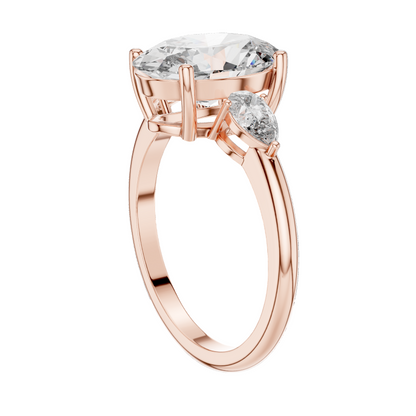 3.1 CT Oval Cut Lab Diamond Three-Stone Ring | VVS-VS EF Clarity | 18KT, 14KT, 10KT Gold & 925 Silver | Rose, Yellow, White Gold & Moissanite Options
