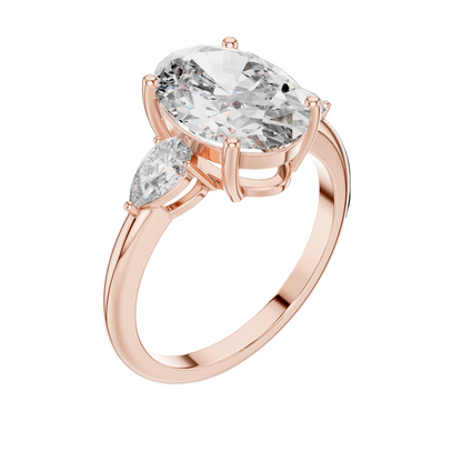 3.1 CT Oval Cut Lab Diamond Three-Stone Ring | VVS-VS EF Clarity | 18KT, 14KT, 10KT Gold & 925 Silver | Rose, Yellow, White Gold & Moissanite Options