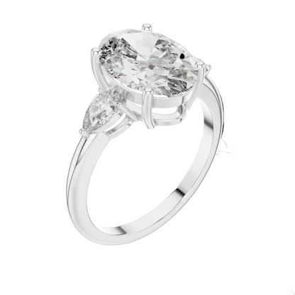3.1 CT Oval Cut Lab Diamond Three-Stone Ring | VVS-VS EF Clarity | 18KT, 14KT, 10KT Gold & 925 Silver | Rose, Yellow, White Gold & Moissanite Options