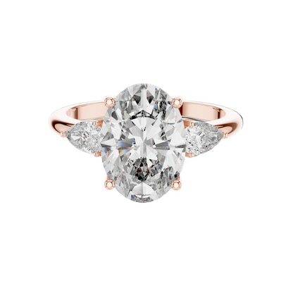 3.1 CT Oval Cut Lab Diamond Three-Stone Ring | VVS-VS EF Clarity | 18KT, 14KT, 10KT Gold & 925 Silver | Rose, Yellow, White Gold & Moissanite Options