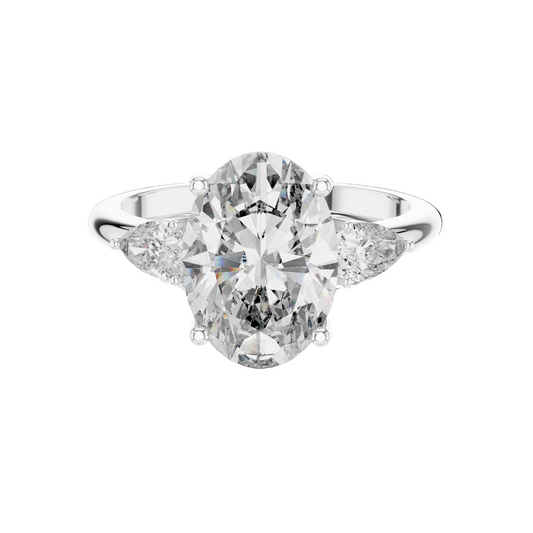 3.1 CT Oval Cut Lab Diamond Three-Stone Ring | VVS-VS EF Clarity | 18KT, 14KT, 10KT Gold & 925 Silver | Rose, Yellow, White Gold & Moissanite Options