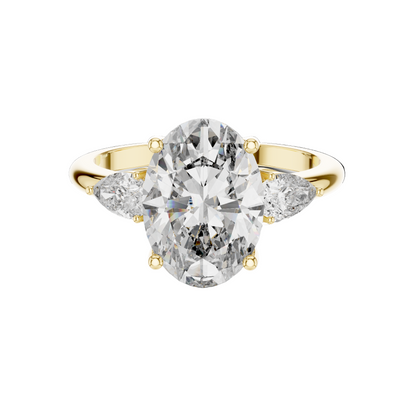 3.1 CT Oval Cut Lab Diamond Three-Stone Ring | VVS-VS EF Clarity | 18KT, 14KT, 10KT Gold & 925 Silver | Rose, Yellow, White Gold & Moissanite Options