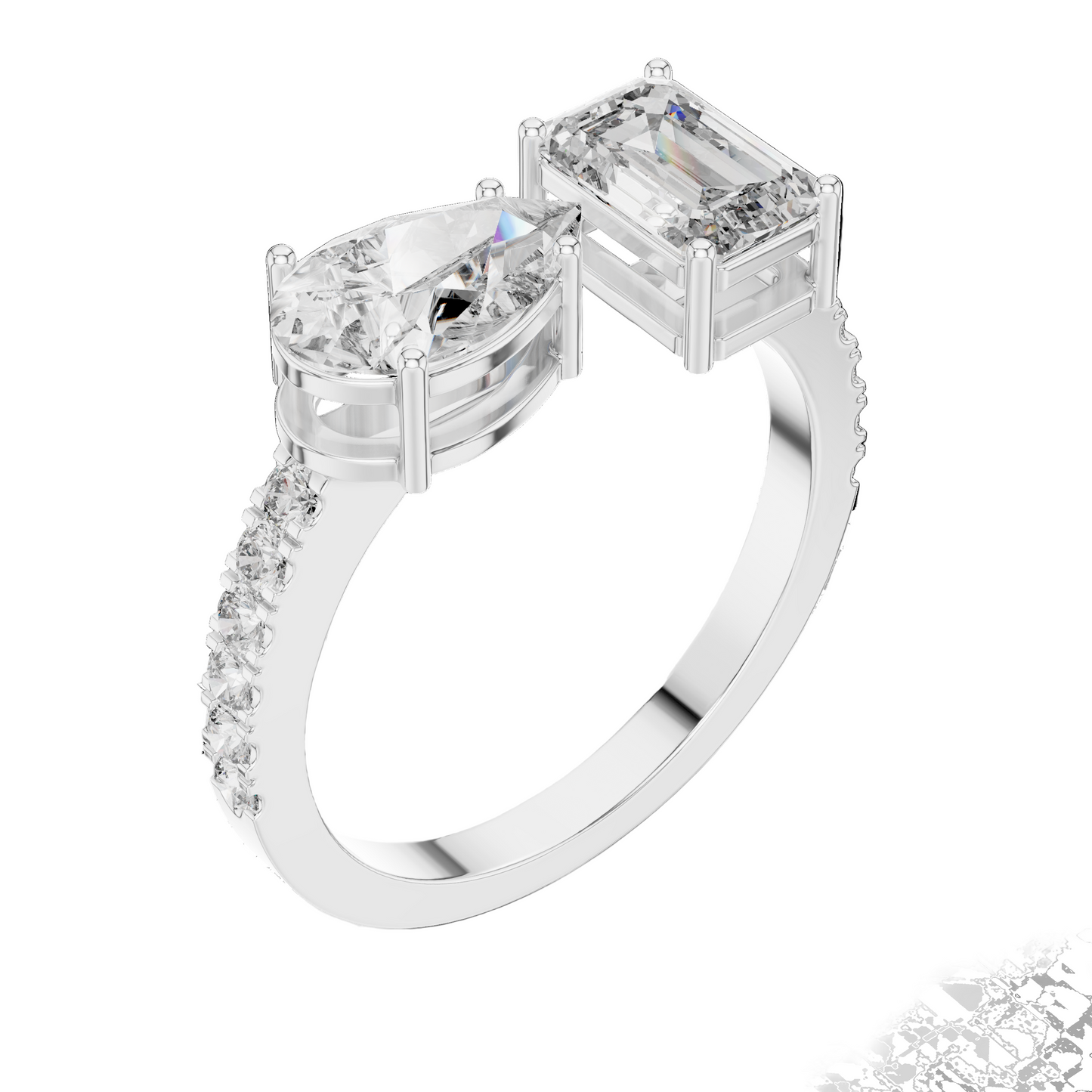 2.10 CT Emerald & Pear Cut Lab Diamond Ring | Dual Center Stone | VVS-VS EF Clarity | 18KT, 14KT, 10KT Gold & 925 Silver | Moissanite Options in Rose, Yellow, White Gold