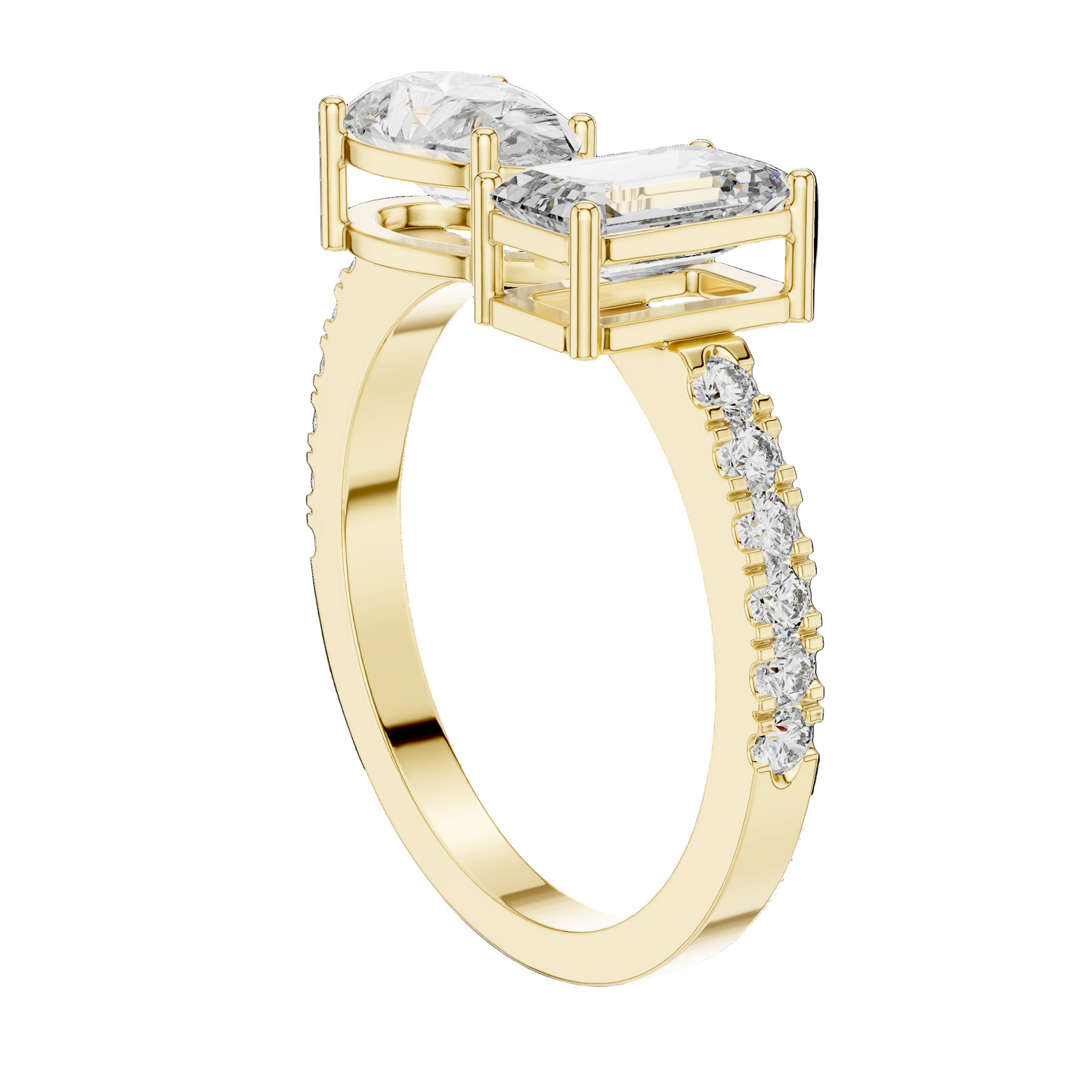2.10 CT Emerald & Pear Cut Lab Diamond Ring | Dual Center Stone | VVS-VS EF Clarity | 18KT, 14KT, 10KT Gold & 925 Silver | Moissanite Options in Rose, Yellow, White Gold