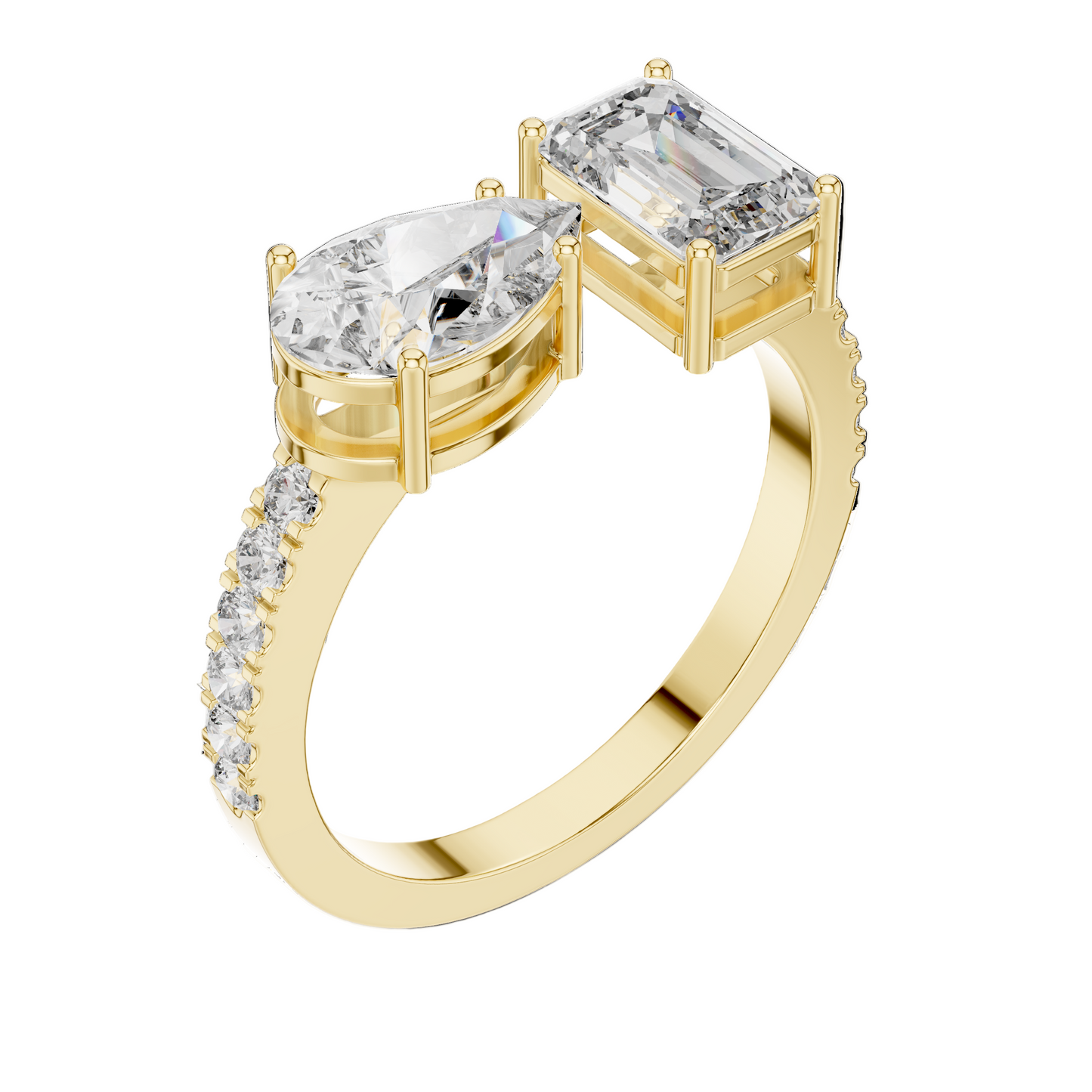 2.10 CT Emerald & Pear Cut Lab Diamond Ring | Dual Center Stone | VVS-VS EF Clarity | 18KT, 14KT, 10KT Gold & 925 Silver | Moissanite Options in Rose, Yellow, White Gold