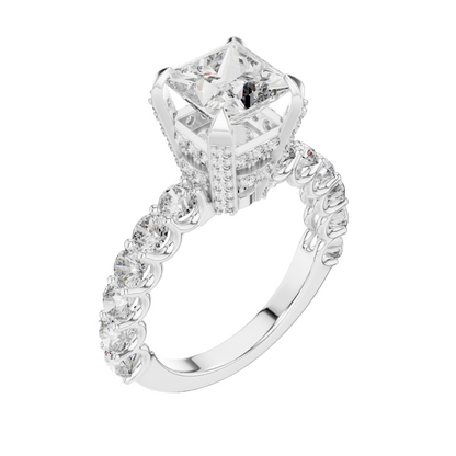 3.76 CT Princess Cut Lab Diamond Engagement Ring | VVS-VS EF Clarity | 18KT Gold & Silver Options | Lab Diamond & Moissanite Bridal Ring