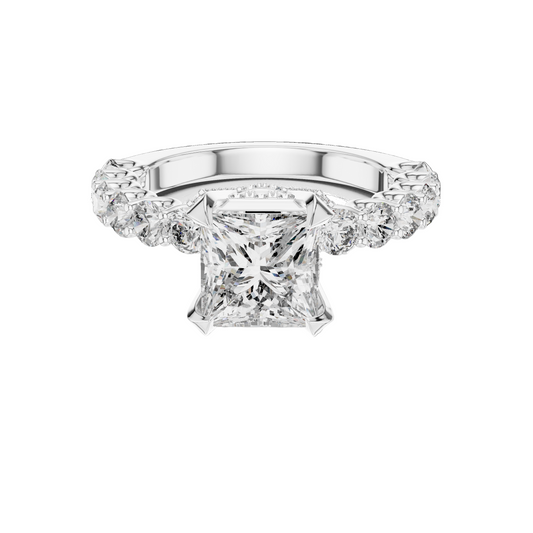 3.76 CT Princess Cut Lab Diamond Engagement Ring | VVS-VS EF Clarity | 18KT Gold & Silver Options | Lab Diamond & Moissanite Bridal Ring
