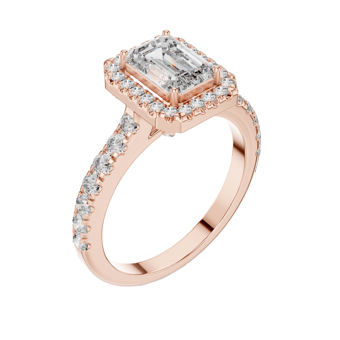 1.65 CT Emerald Cut Halo Lab Diamond Engagement Ring | VVS-VS EF Clarity | 18KT Gold & Silver Options | Lab Diamond & Moissanite Bridal Ring