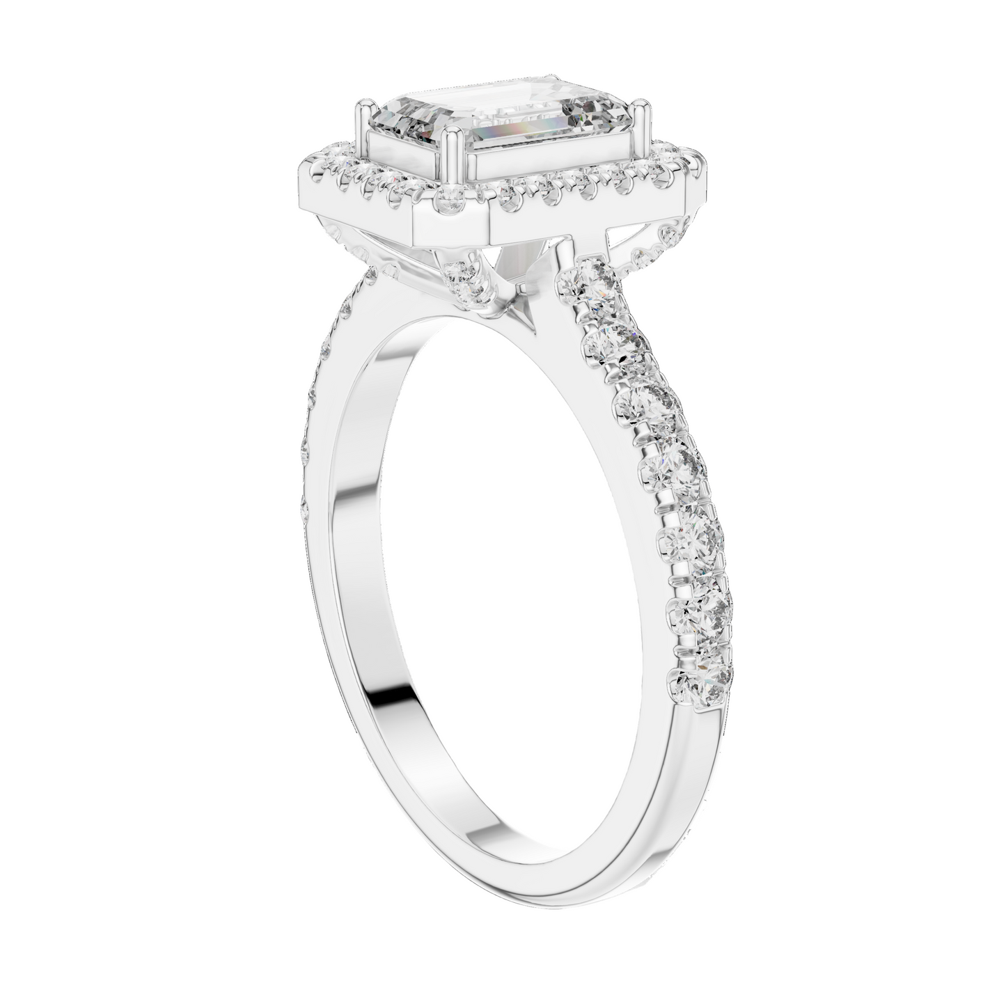 1.65 CT Emerald Cut Halo Lab Diamond Engagement Ring | VVS-VS EF Clarity | 18KT Gold & Silver Options | Lab Diamond & Moissanite Bridal Ring