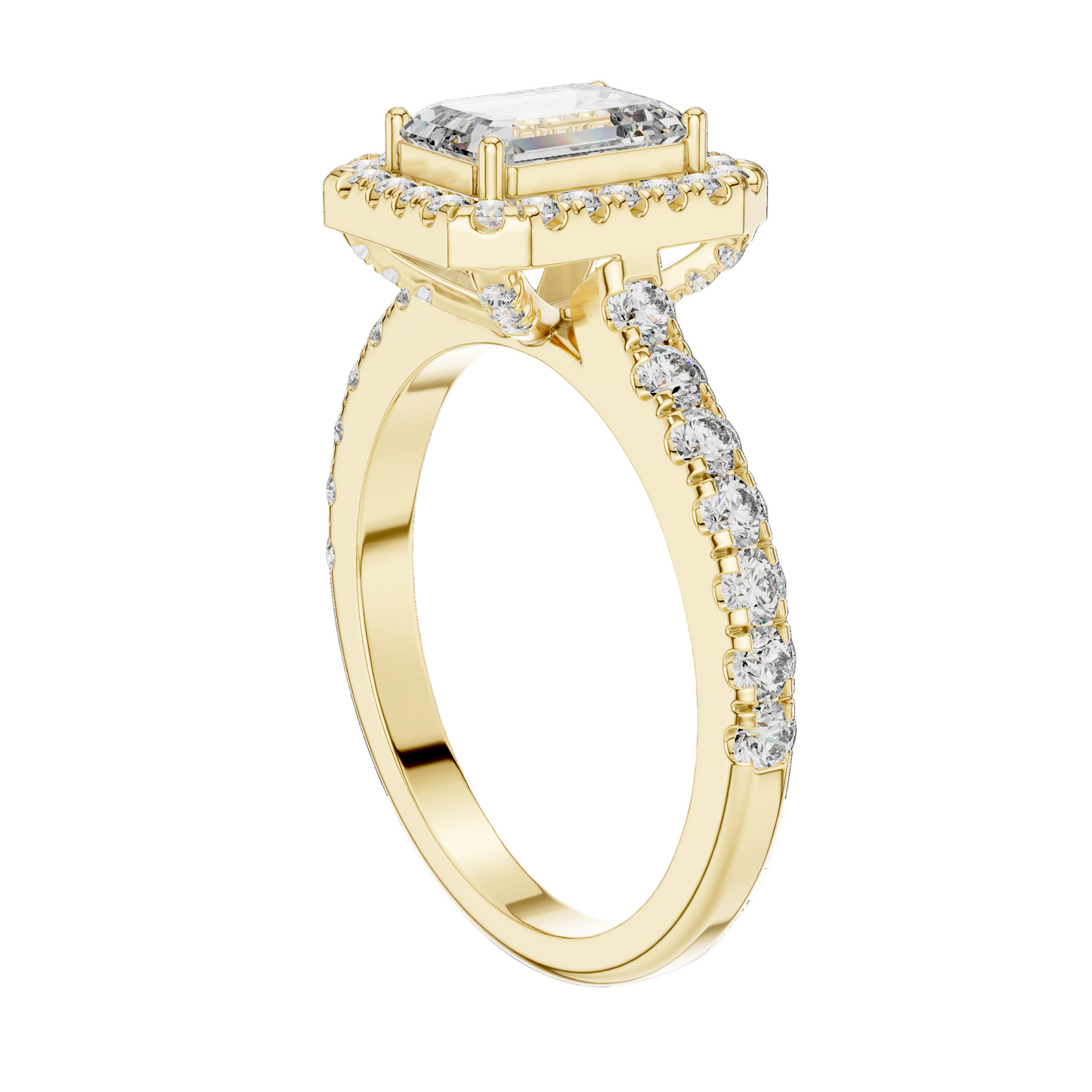 1.65 CT Emerald Cut Halo Lab Diamond Engagement Ring | VVS-VS EF Clarity | 18KT Gold & Silver Options | Lab Diamond & Moissanite Bridal Ring