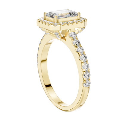1.65 CT Emerald Cut Halo Lab Diamond Engagement Ring | VVS-VS EF Clarity | 18KT Gold & Silver Options | Lab Diamond & Moissanite Bridal Ring