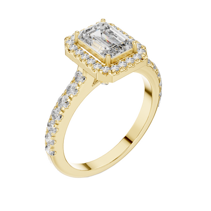 1.65 CT Emerald Cut Halo Lab Diamond Engagement Ring | VVS-VS EF Clarity | 18KT Gold & Silver Options | Lab Diamond & Moissanite Bridal Ring