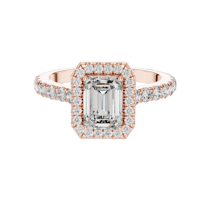 1.65 CT Emerald Cut Halo Lab Diamond Engagement Ring | VVS-VS EF Clarity | 18KT Gold & Silver Options | Lab Diamond & Moissanite Bridal Ring