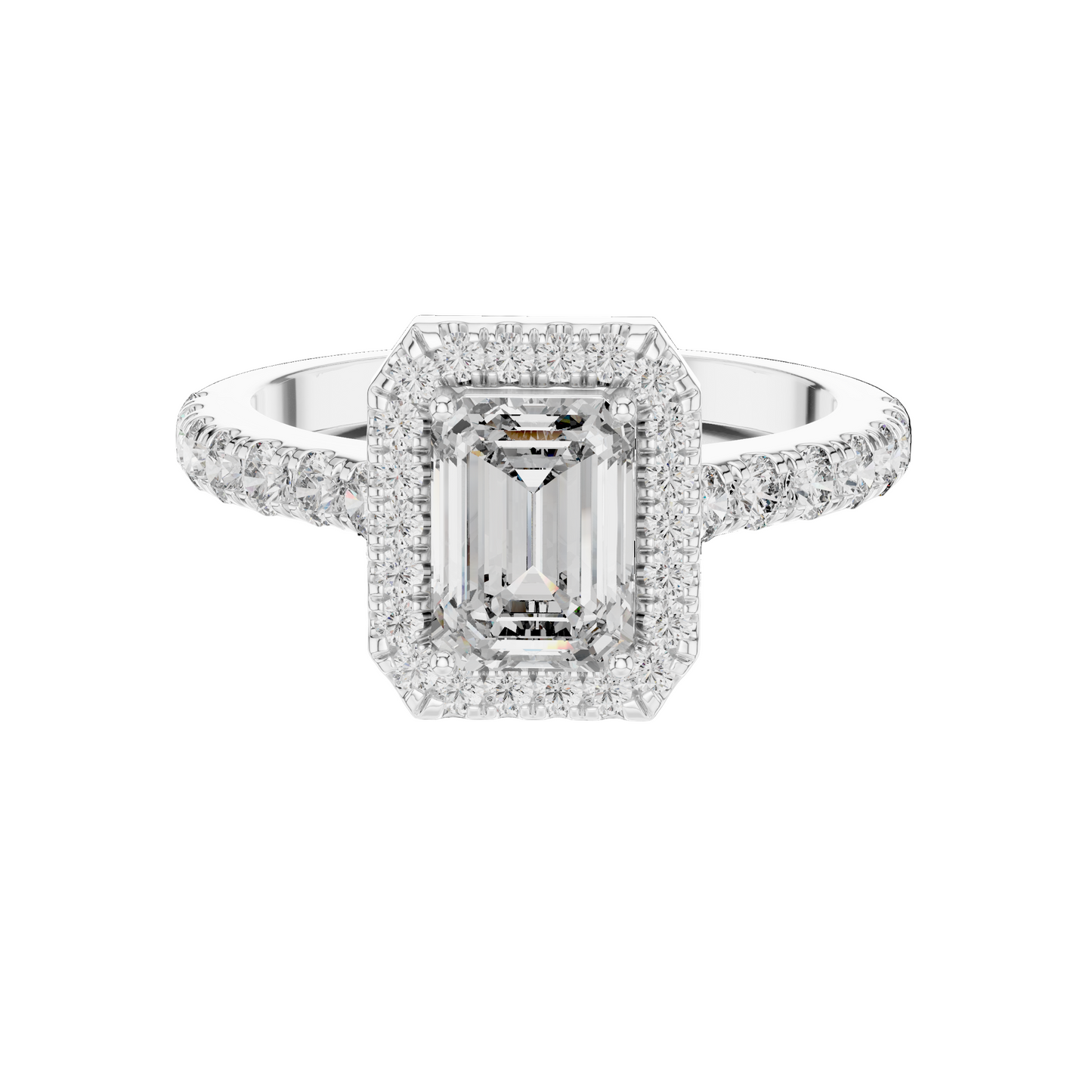 1.65 CT Emerald Cut Halo Lab Diamond Engagement Ring | VVS-VS EF Clarity | 18KT Gold & Silver Options | Lab Diamond & Moissanite Bridal Ring