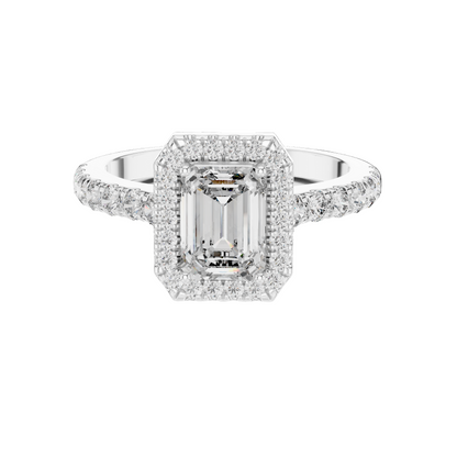 1.65 CT Emerald Cut Halo Lab Diamond Engagement Ring | VVS-VS EF Clarity | 18KT Gold & Silver Options | Lab Diamond & Moissanite Bridal Ring