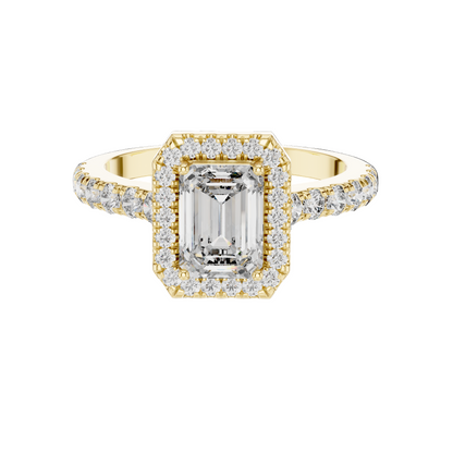 1.65 CT Emerald Cut Halo Lab Diamond Engagement Ring | VVS-VS EF Clarity | 18KT Gold & Silver Options | Lab Diamond & Moissanite Bridal Ring