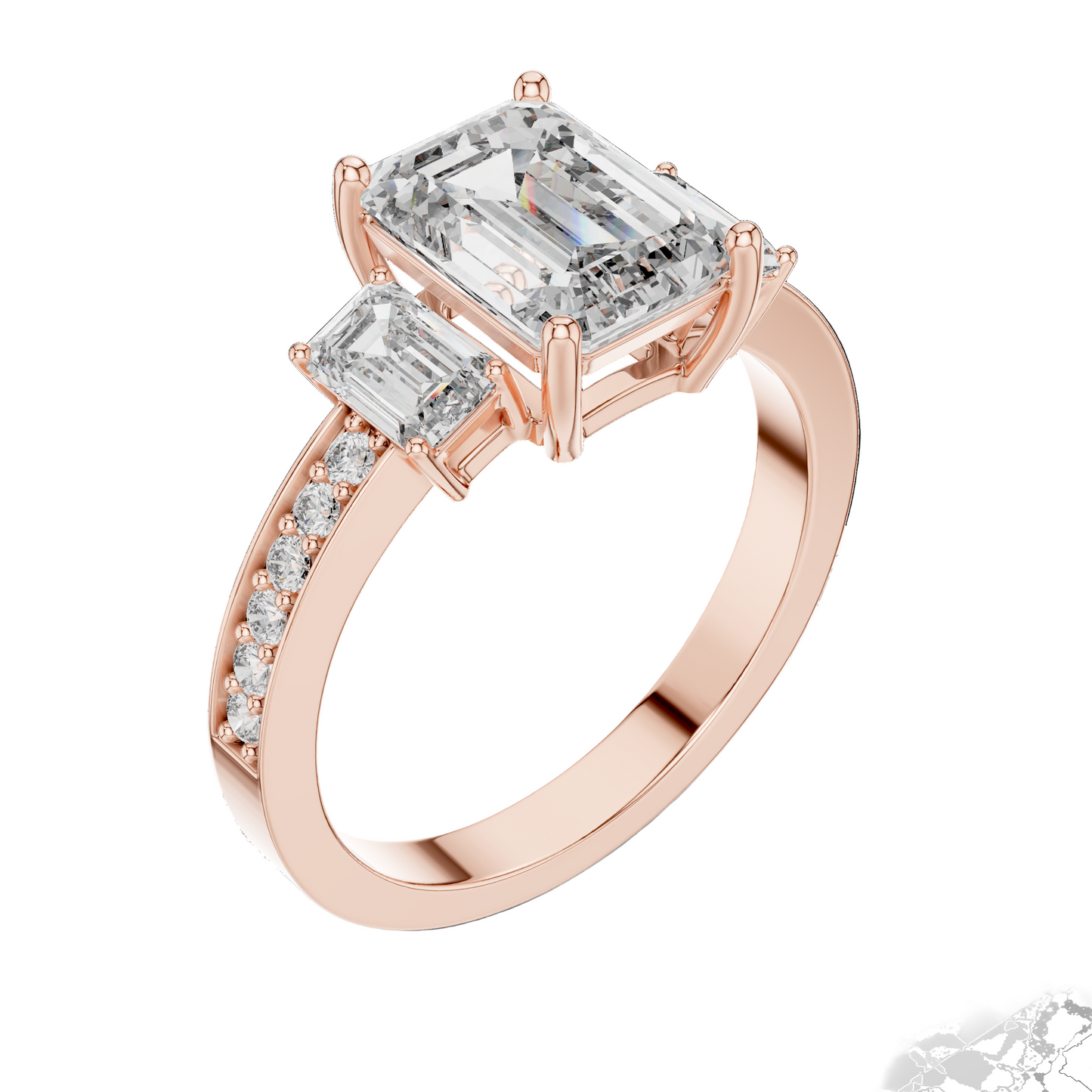 2.66 CT Emerald Cut Lab Diamond 3-Stone Ring for Women | VVS-VS EF CVD | 18KT, 14KT, 10KT Gold & 925 Silver | Rose, Yellow, White Gold & Moissanite Options