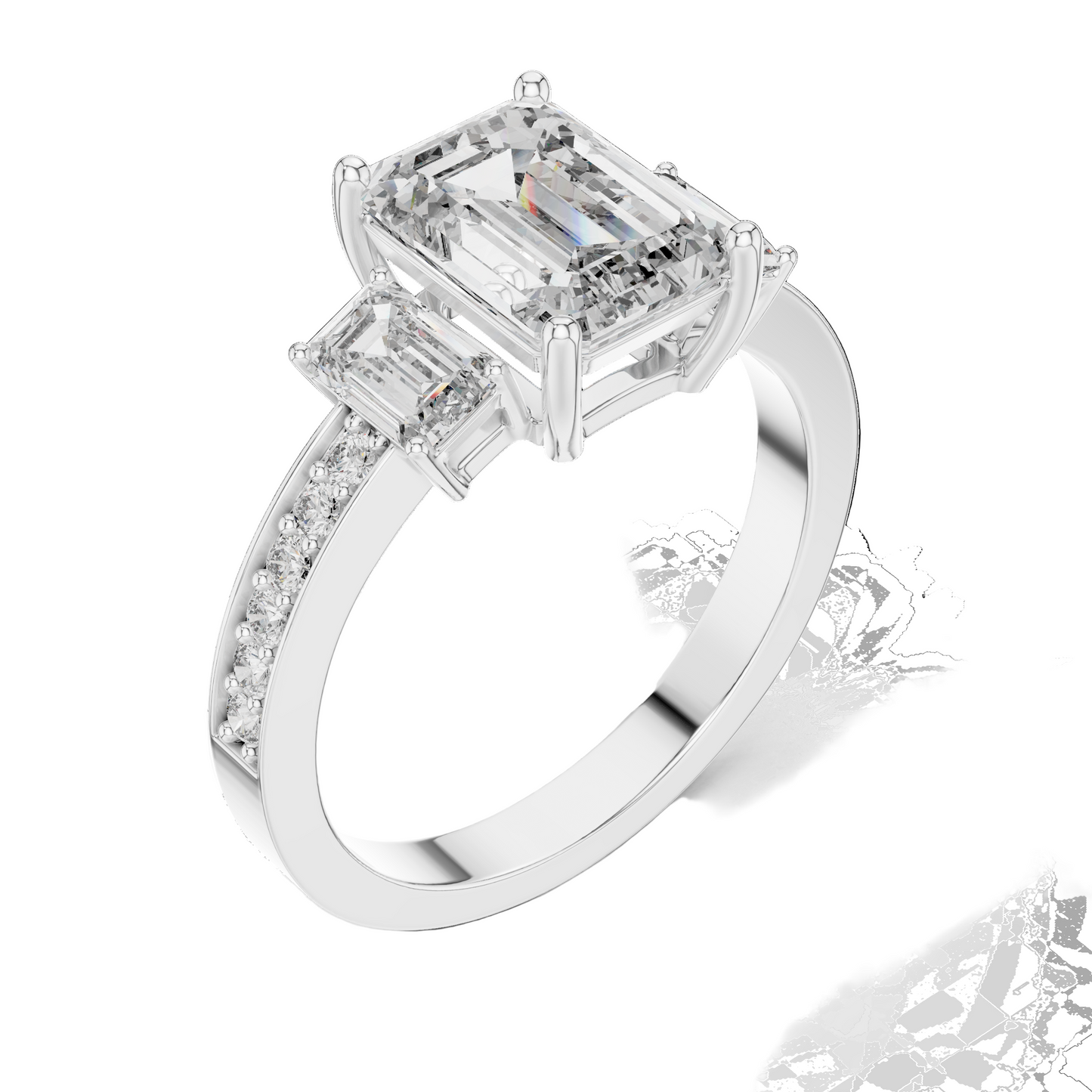 2.66 CT Emerald Cut Lab Diamond 3-Stone Ring for Women | VVS-VS EF CVD | 18KT, 14KT, 10KT Gold & 925 Silver | Rose, Yellow, White Gold & Moissanite Options