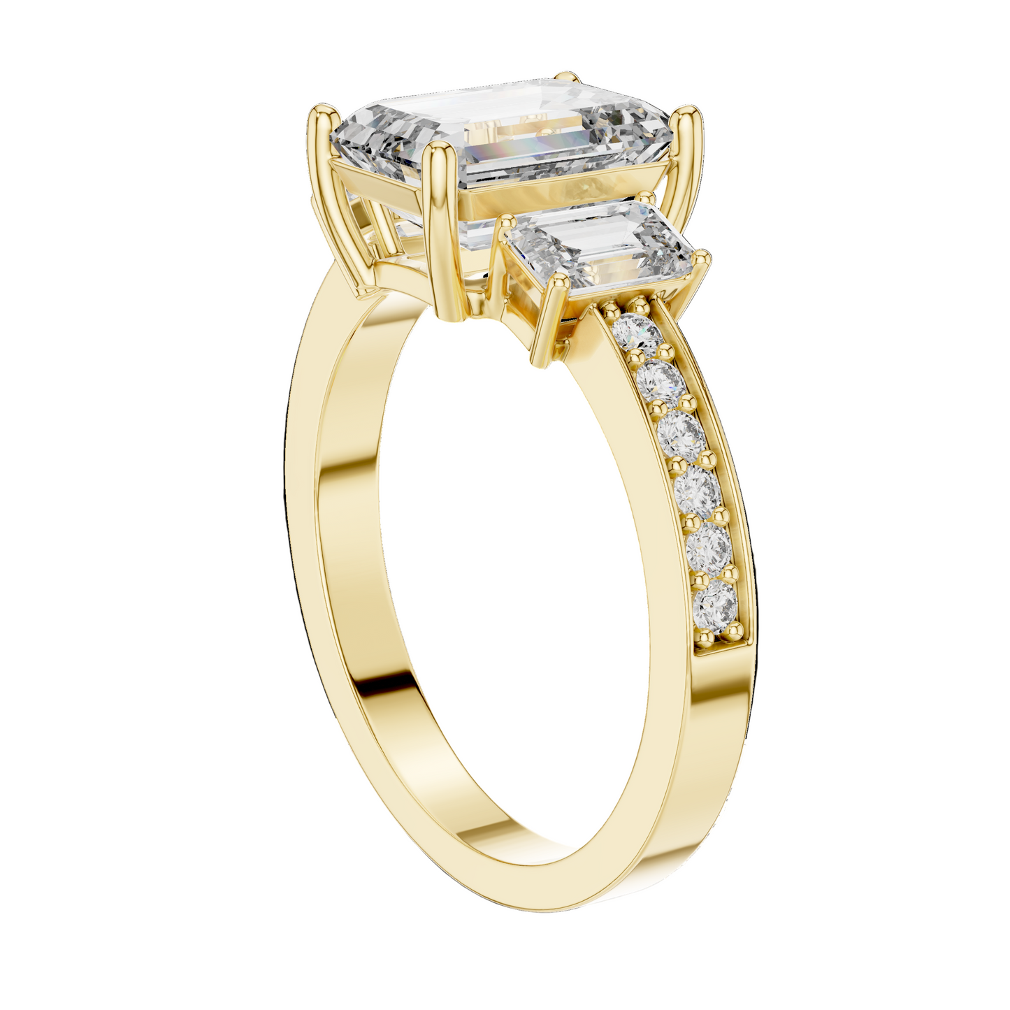 2.66 CT Emerald Cut Lab Diamond 3-Stone Ring for Women | VVS-VS EF CVD | 18KT, 14KT, 10KT Gold & 925 Silver | Rose, Yellow, White Gold & Moissanite Options