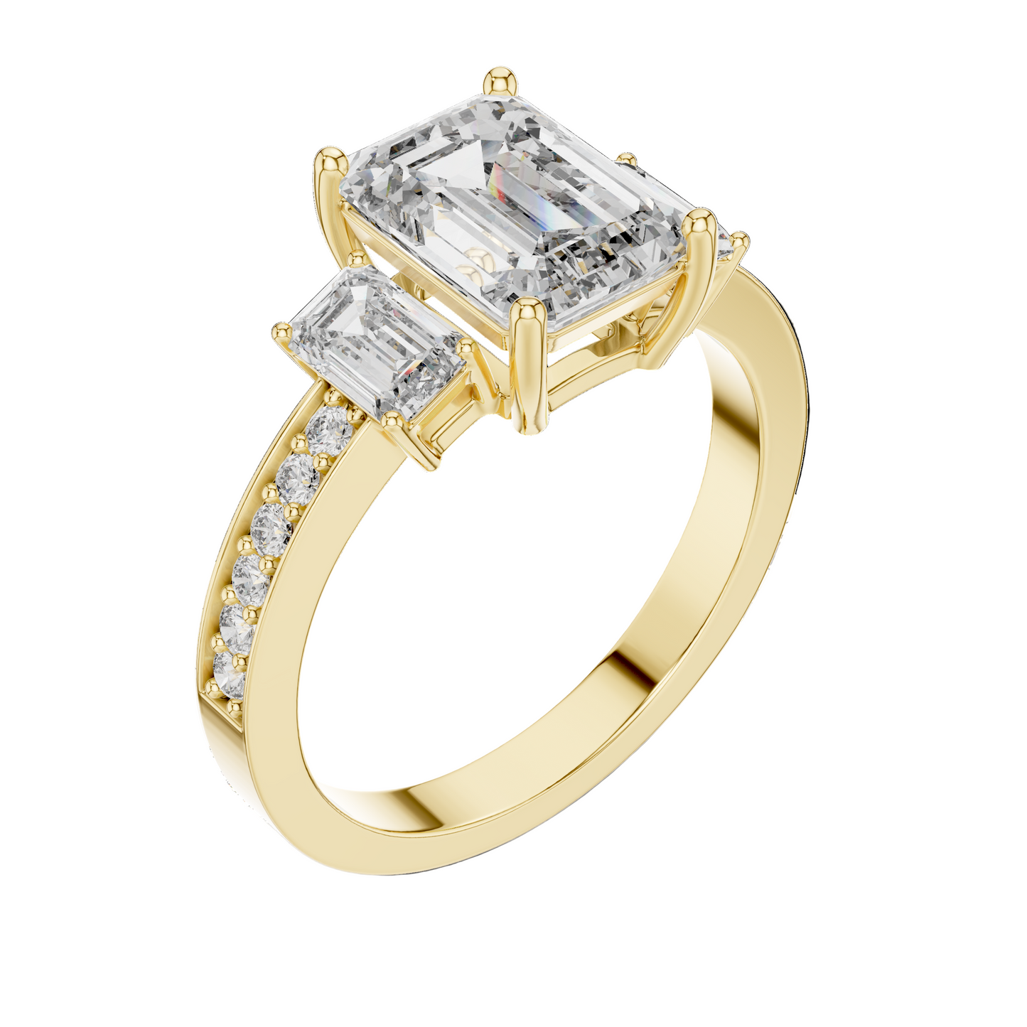 2.66 CT Emerald Cut Lab Diamond 3-Stone Ring for Women | VVS-VS EF CVD | 18KT, 14KT, 10KT Gold & 925 Silver | Rose, Yellow, White Gold & Moissanite Options