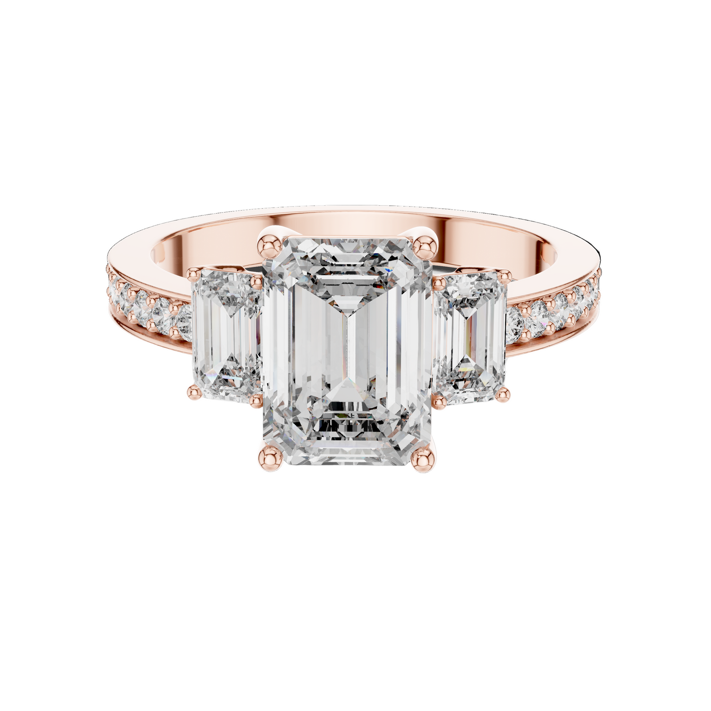2.66 CT Emerald Cut Lab Diamond 3-Stone Ring for Women | VVS-VS EF CVD | 18KT, 14KT, 10KT Gold & 925 Silver | Rose, Yellow, White Gold & Moissanite Options