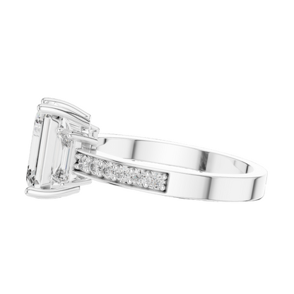2.66 CT Emerald Cut Lab Diamond 3-Stone Ring for Women | VVS-VS EF CVD | 18KT, 14KT, 10KT Gold & 925 Silver | Rose, Yellow, White Gold & Moissanite Options