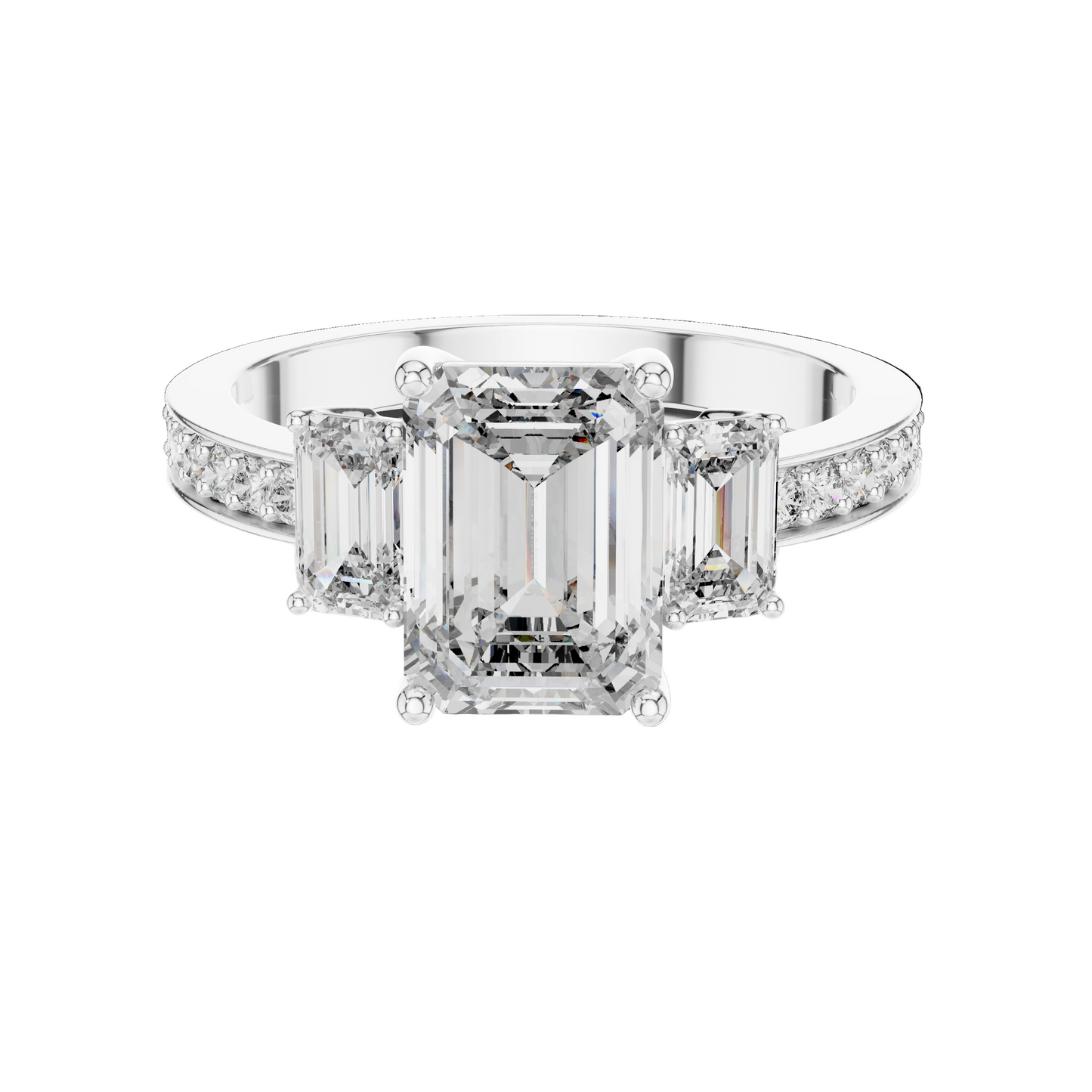 2.66 CT Emerald Cut Lab Diamond 3-Stone Ring for Women | VVS-VS EF CVD | 18KT, 14KT, 10KT Gold & 925 Silver | Rose, Yellow, White Gold & Moissanite Options