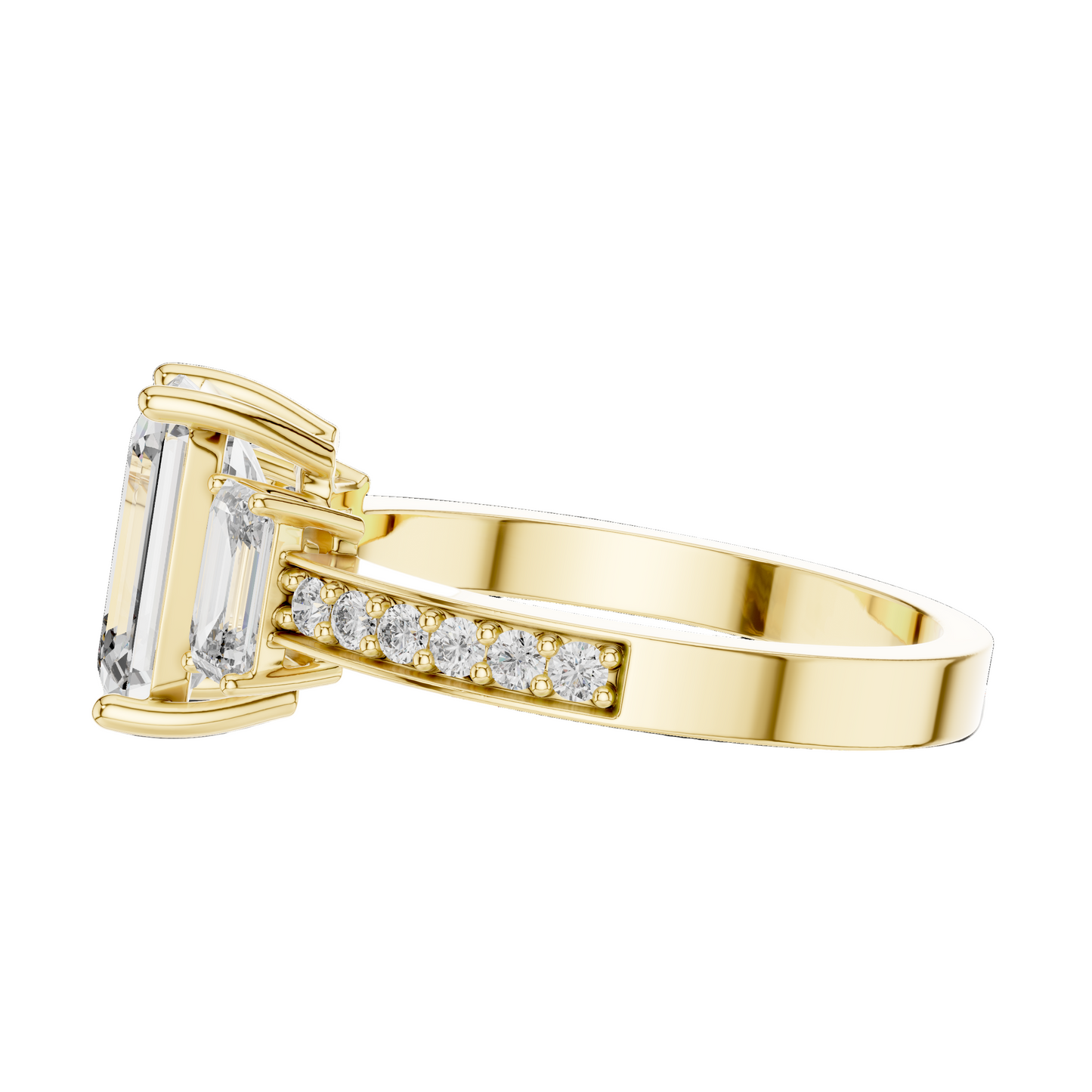 2.66 CT Emerald Cut Lab Diamond 3-Stone Ring for Women | VVS-VS EF CVD | 18KT, 14KT, 10KT Gold & 925 Silver | Rose, Yellow, White Gold & Moissanite Options