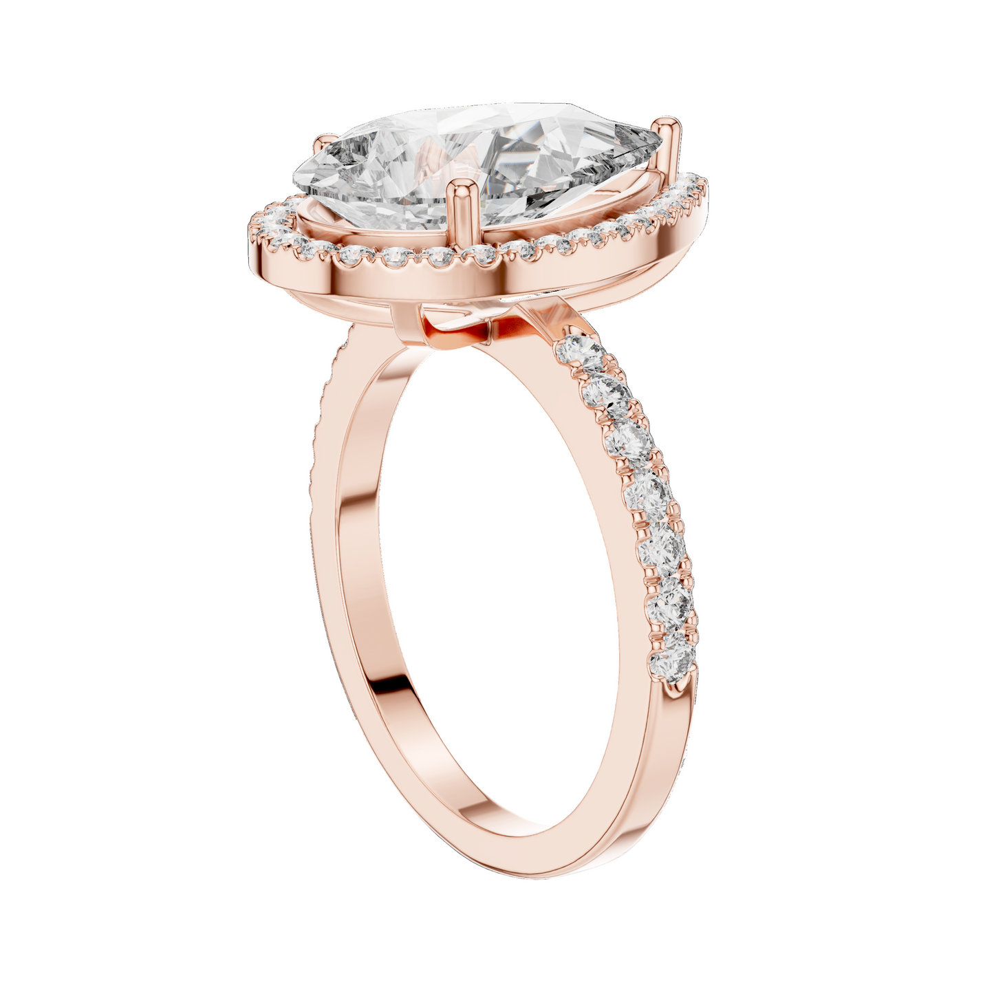 4.47 CT Pear Cut Lab Diamond Halo Ring for Women | VVS-VS EF CVD | 18KT, 14KT, 10KT Gold & 925 Silver | Rose, Yellow, White Gold & Moissanite Options