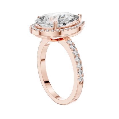4.47 CT Pear Cut Lab Diamond Halo Ring for Women | VVS-VS EF CVD | 18KT, 14KT, 10KT Gold & 925 Silver | Rose, Yellow, White Gold & Moissanite Options