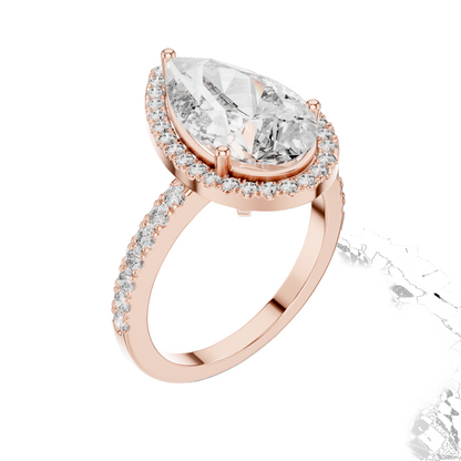 4.47 CT Pear Cut Lab Diamond Halo Ring for Women | VVS-VS EF CVD | 18KT, 14KT, 10KT Gold & 925 Silver | Rose, Yellow, White Gold & Moissanite Options