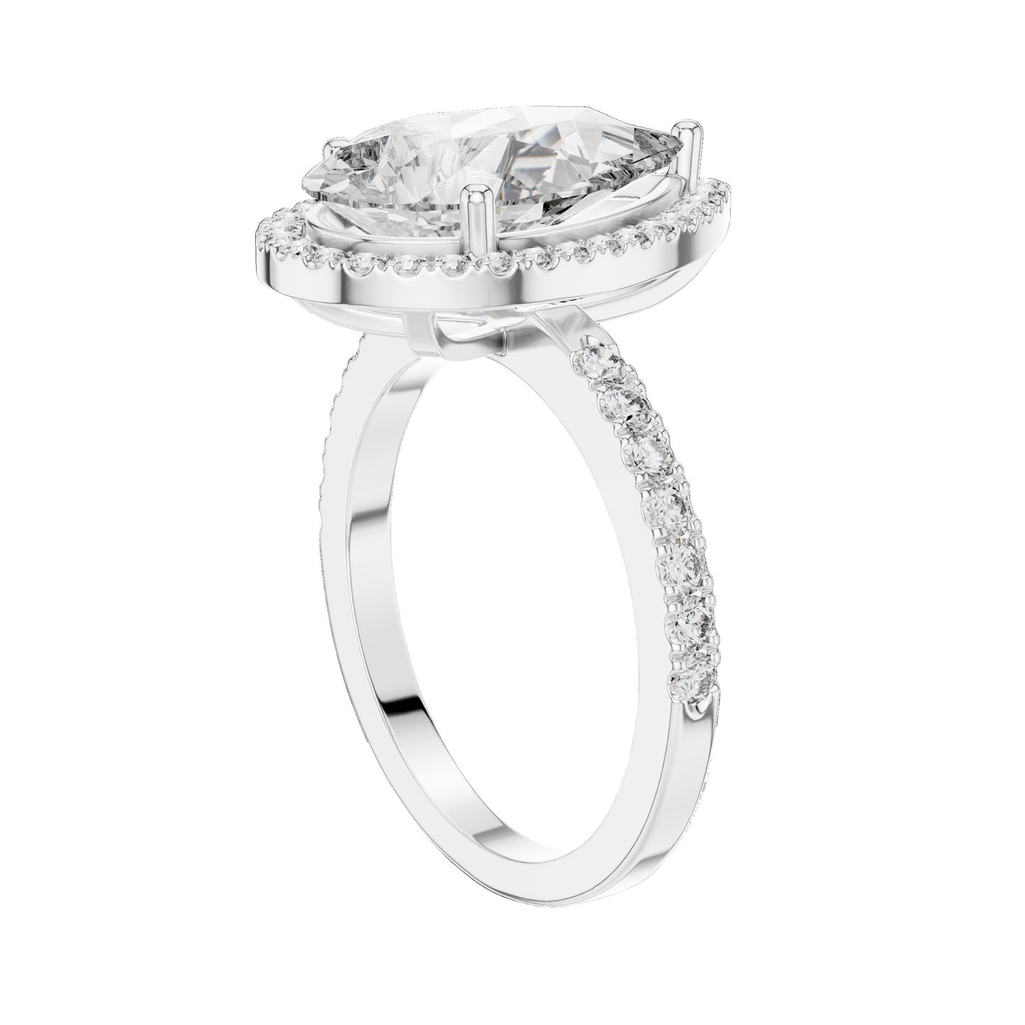 4.47 CT Pear Cut Lab Diamond Halo Ring for Women | VVS-VS EF CVD | 18KT, 14KT, 10KT Gold & 925 Silver | Rose, Yellow, White Gold & Moissanite Options