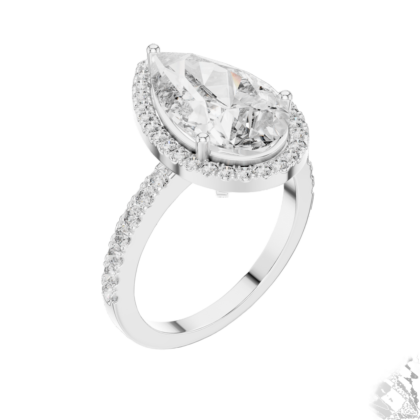 4.47 CT Pear Cut Lab Diamond Halo Ring for Women | VVS-VS EF CVD | 18KT, 14KT, 10KT Gold & 925 Silver | Rose, Yellow, White Gold & Moissanite Options