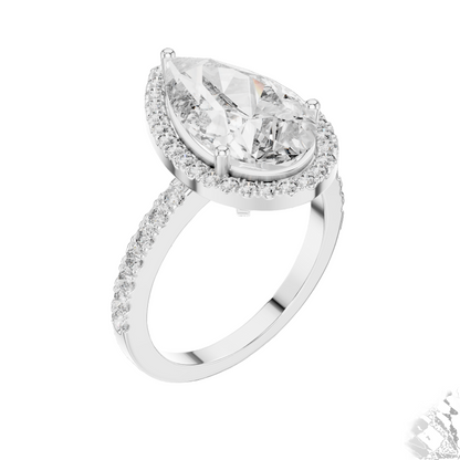 4.47 CT Pear Cut Lab Diamond Halo Ring for Women | VVS-VS EF CVD | 18KT, 14KT, 10KT Gold & 925 Silver | Rose, Yellow, White Gold & Moissanite Options