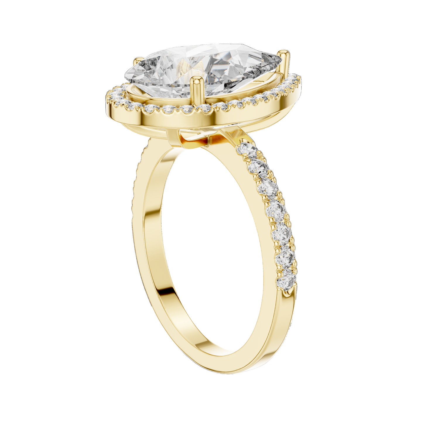 4.47 CT Pear Cut Lab Diamond Halo Ring for Women | VVS-VS EF CVD | 18KT, 14KT, 10KT Gold & 925 Silver | Rose, Yellow, White Gold & Moissanite Options