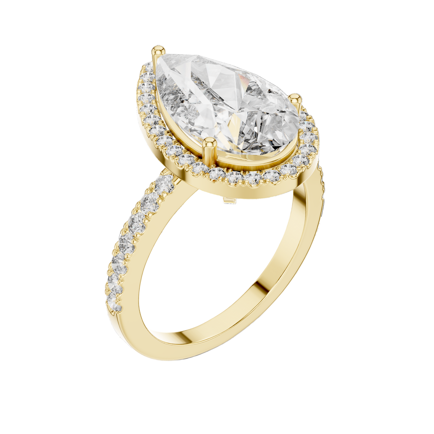 4.47 CT Pear Cut Lab Diamond Halo Ring for Women | VVS-VS EF CVD | 18KT, 14KT, 10KT Gold & 925 Silver | Rose, Yellow, White Gold & Moissanite Options