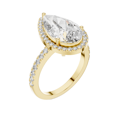 4.47 CT Pear Cut Lab Diamond Halo Ring for Women | VVS-VS EF CVD | 18KT, 14KT, 10KT Gold & 925 Silver | Rose, Yellow, White Gold & Moissanite Options