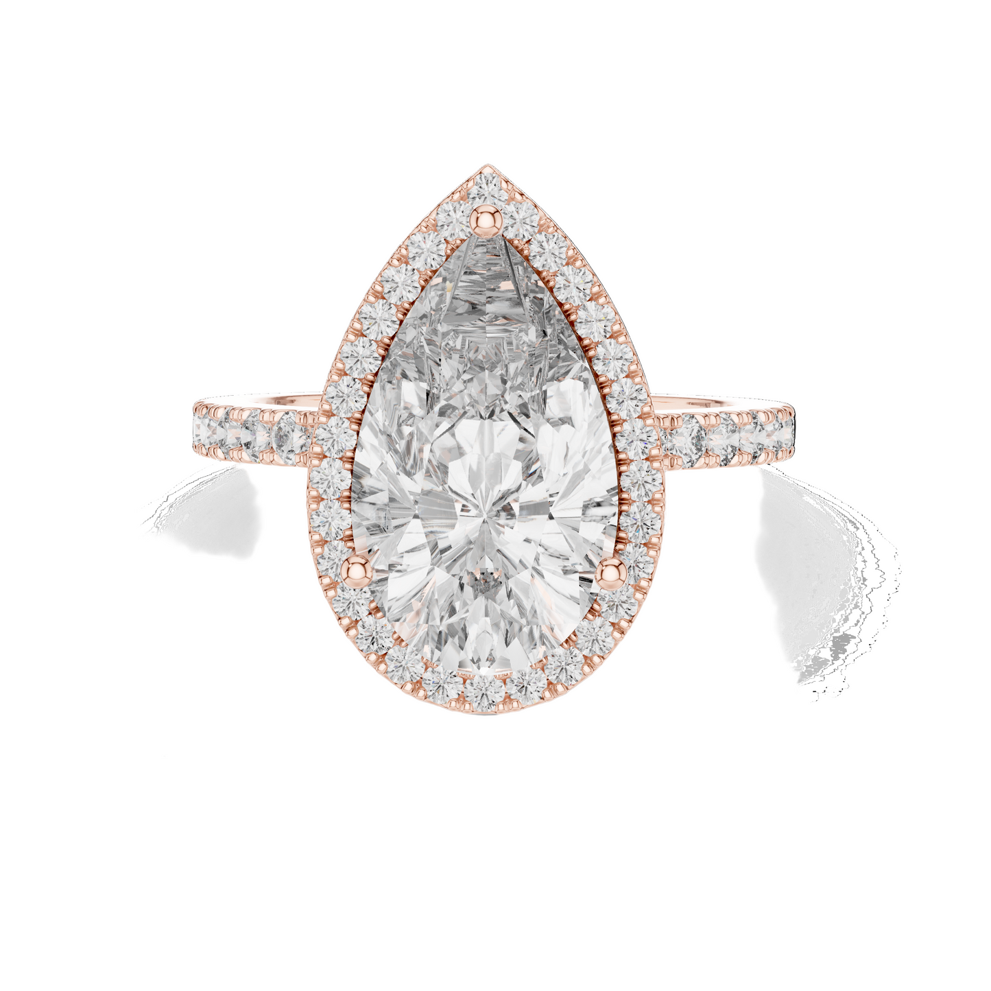 4.47 CT Pear Cut Lab Diamond Halo Ring for Women | VVS-VS EF CVD | 18KT, 14KT, 10KT Gold & 925 Silver | Rose, Yellow, White Gold & Moissanite Options