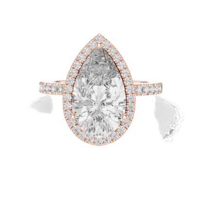 4.47 CT Pear Cut Lab Diamond Halo Ring for Women | VVS-VS EF CVD | 18KT, 14KT, 10KT Gold & 925 Silver | Rose, Yellow, White Gold & Moissanite Options