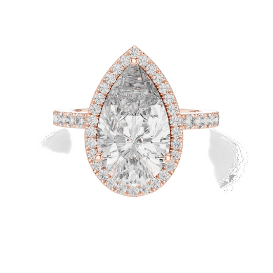 4.47 CT Pear Cut Lab Diamond Halo Ring for Women | VVS-VS EF CVD | 18KT, 14KT, 10KT Gold & 925 Silver | Rose, Yellow, White Gold & Moissanite Options