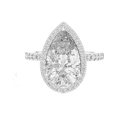 4.47 CT Pear Cut Lab Diamond Halo Ring for Women | VVS-VS EF CVD | 18KT, 14KT, 10KT Gold & 925 Silver | Rose, Yellow, White Gold & Moissanite Options