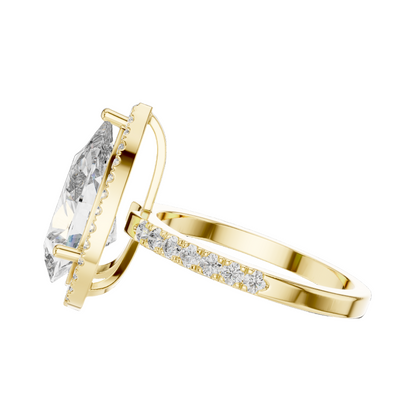 4.47 CT Pear Cut Lab Diamond Halo Ring for Women | VVS-VS EF CVD | 18KT, 14KT, 10KT Gold & 925 Silver | Rose, Yellow, White Gold & Moissanite Options