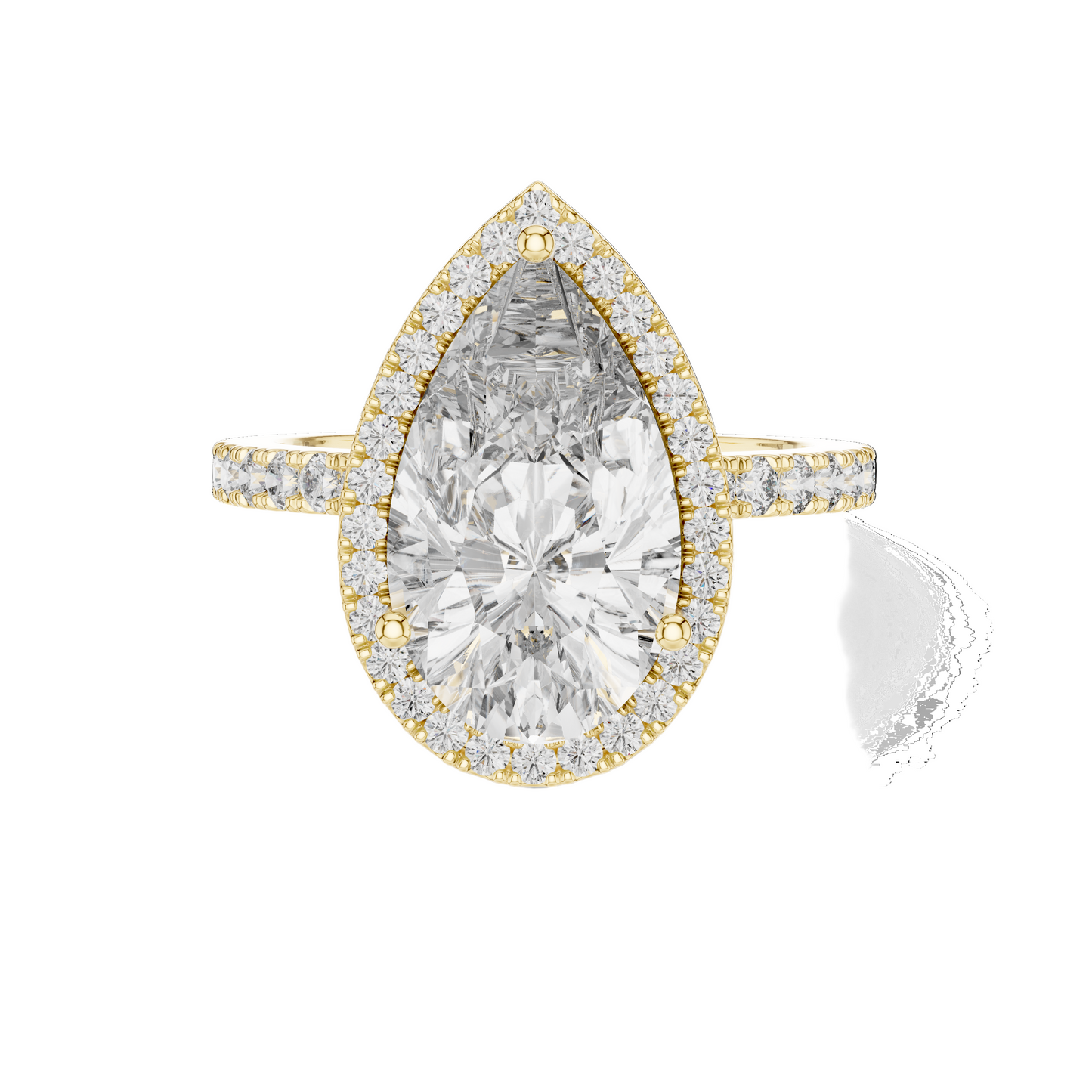 4.47 CT Pear Cut Lab Diamond Halo Ring for Women | VVS-VS EF CVD | 18KT, 14KT, 10KT Gold & 925 Silver | Rose, Yellow, White Gold & Moissanite Options